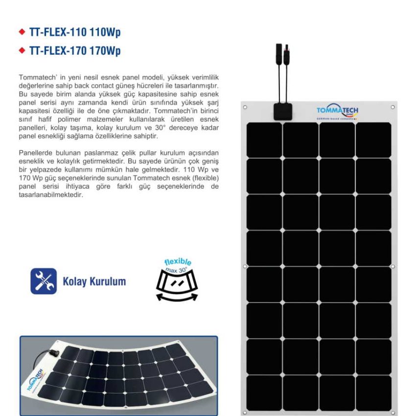 Tommatech 110 Watt Esnek Panel Güneş Enerji Sistemleri